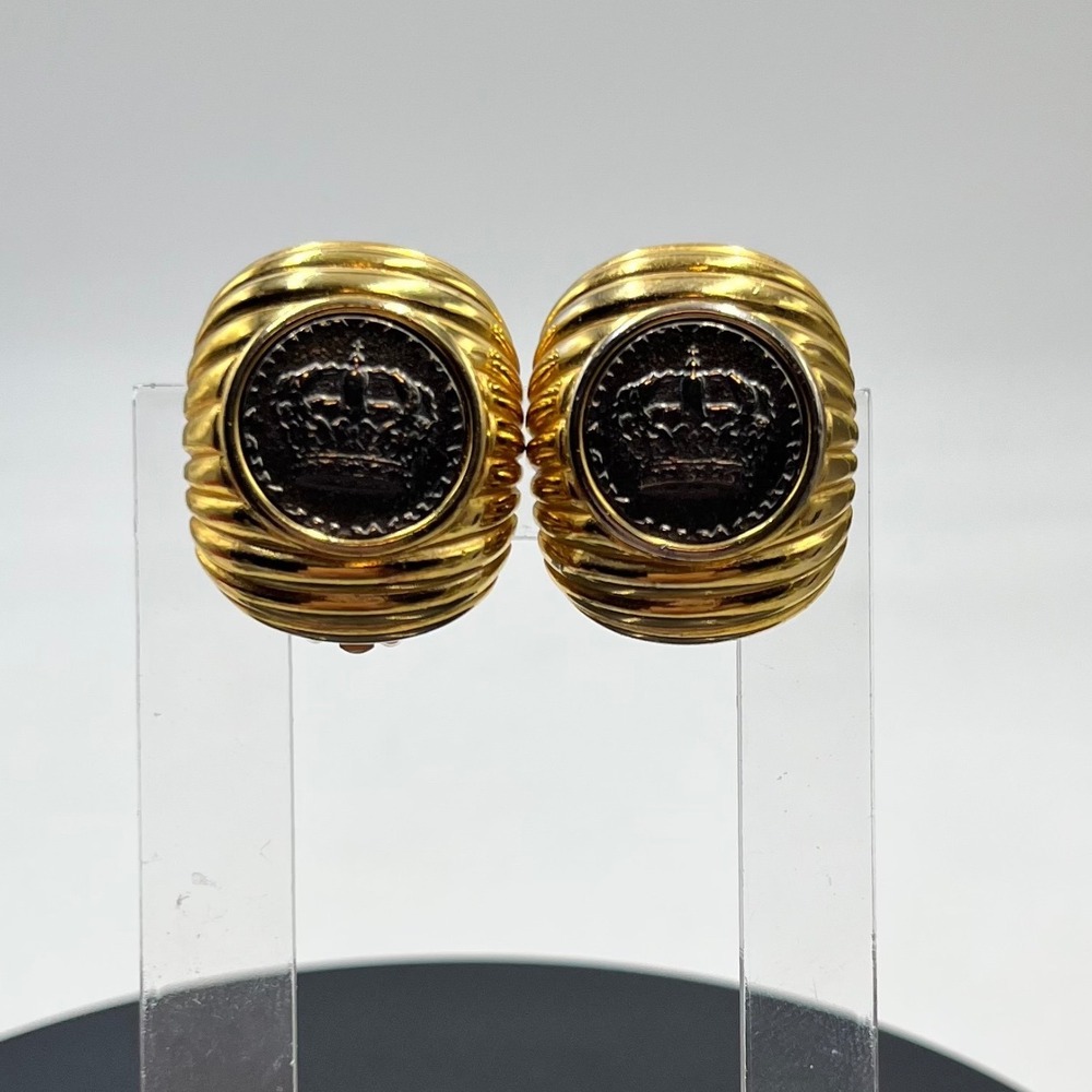 Joan Rivers Classics Collection Two Tone Regal Crown Vintage Clip on Earrings